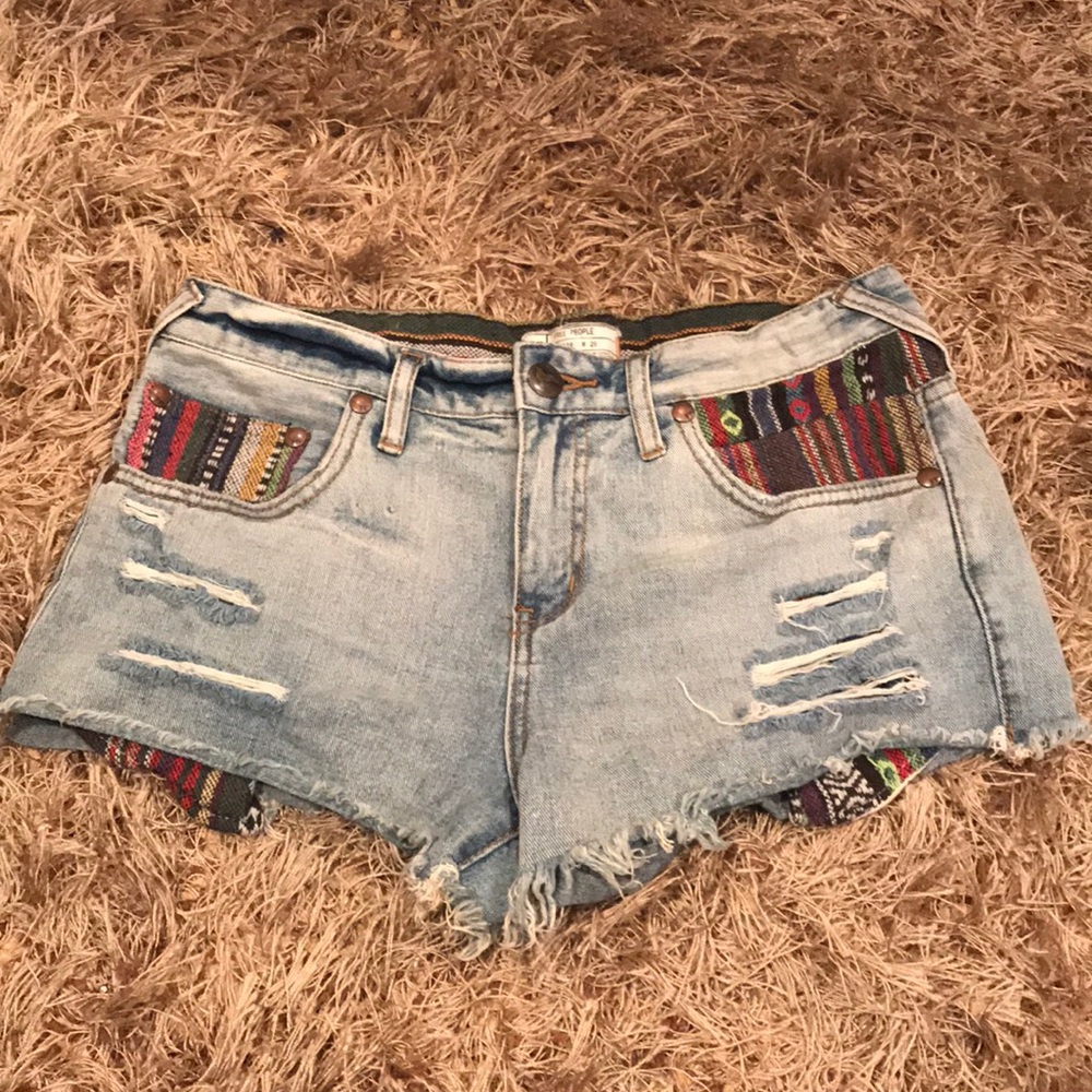 Free People Tribal Denim Shorts